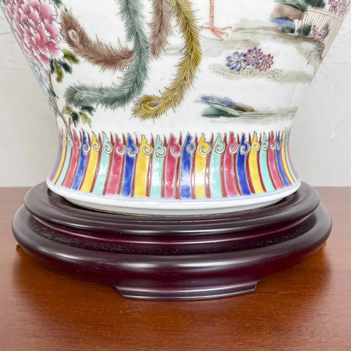Vintage Bird & Peony Porcelain Table Lamp