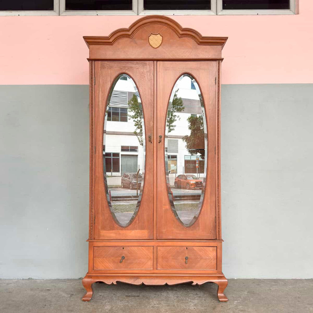 Vintage Teak Oval Glass Display Cabinet
