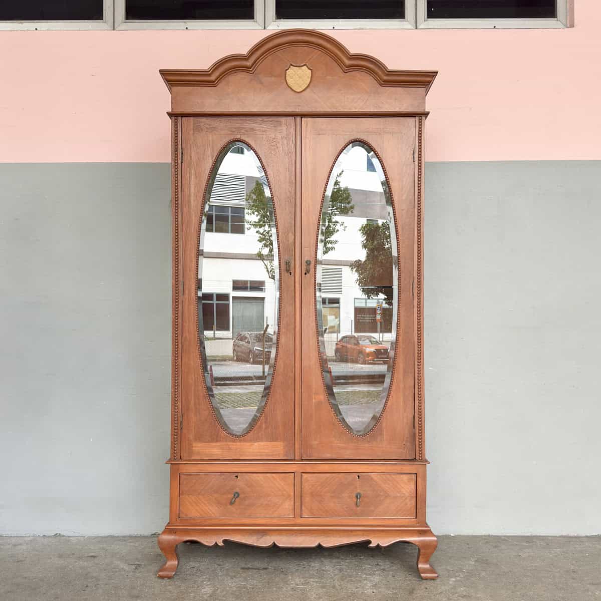 Vintage Teak Oval Glass Display Cabinet