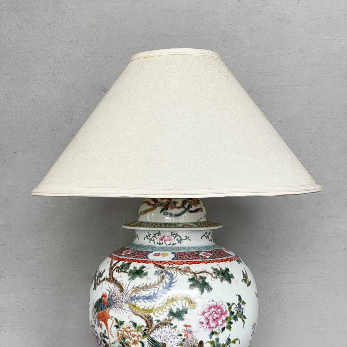 Vintage Bird & Peony Porcelain Table Lamp