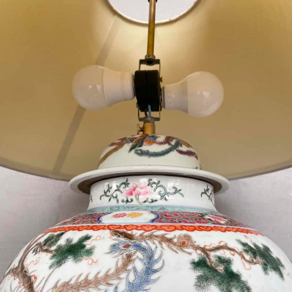 Vintage Bird & Peony Porcelain Table Lamp