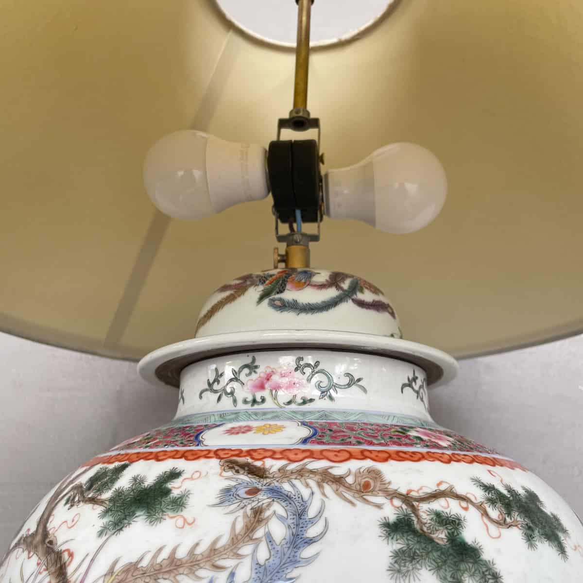 Vintage Bird & Peony Porcelain Table Lamp