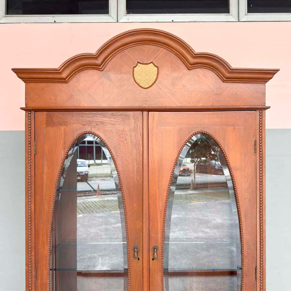 Vintage Teak Oval Glass Display Cabinet