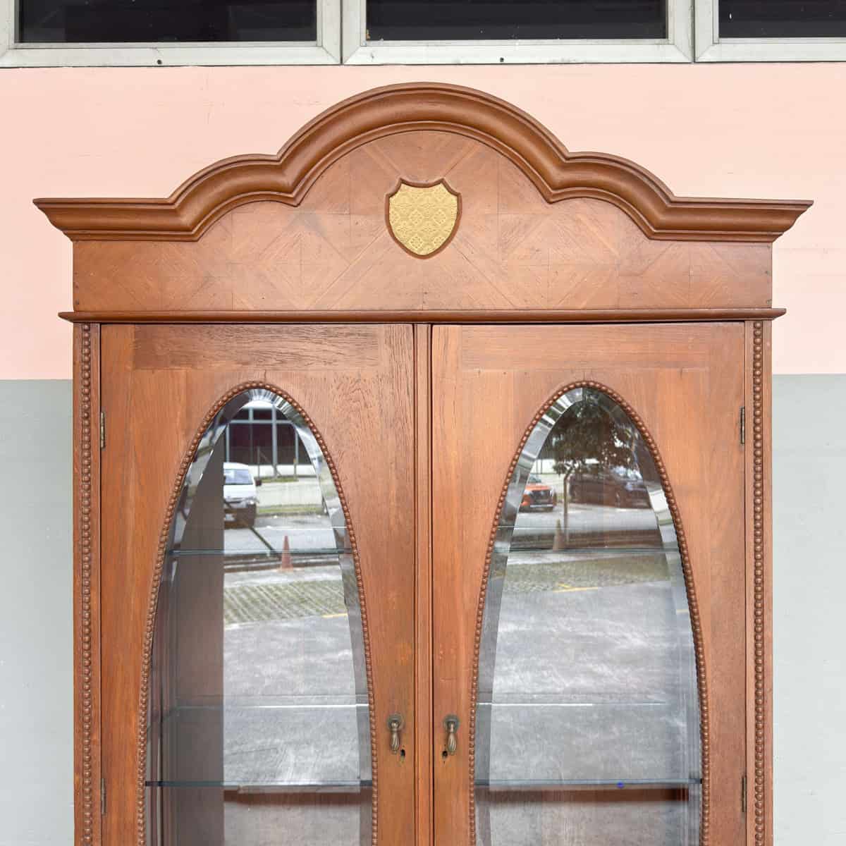 Vintage Teak Oval Glass Display Cabinet