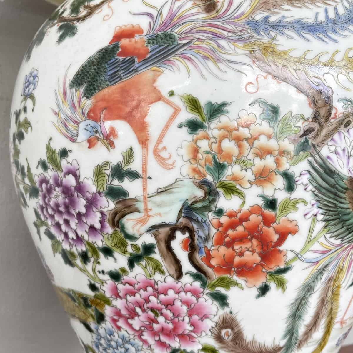 Vintage Bird & Peony Porcelain Table Lamp