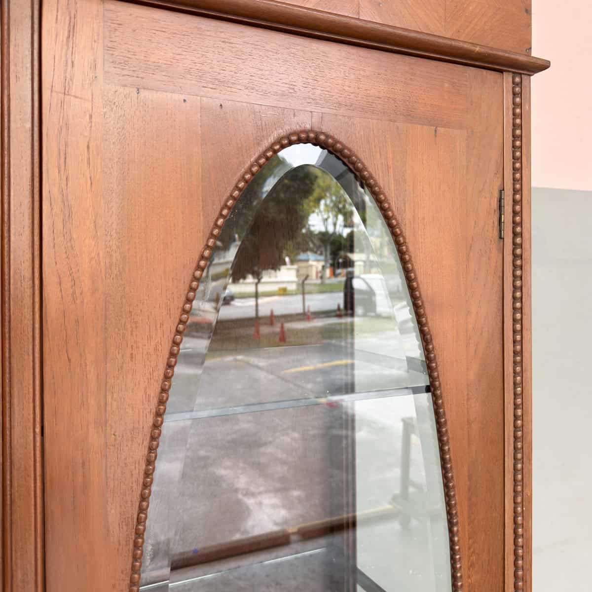 Vintage Teak Oval Glass Display Cabinet