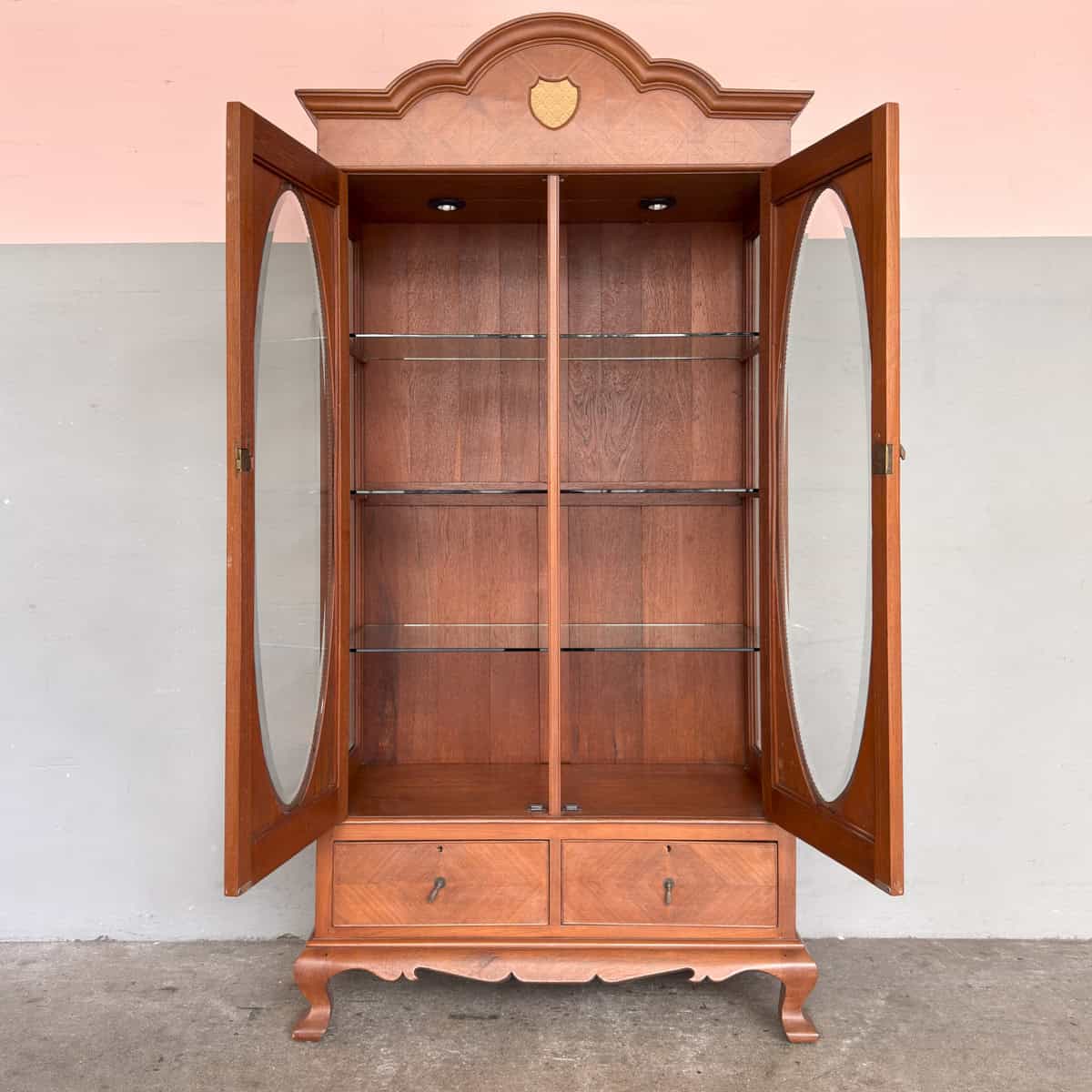 Vintage Teak Oval Glass Display Cabinet
