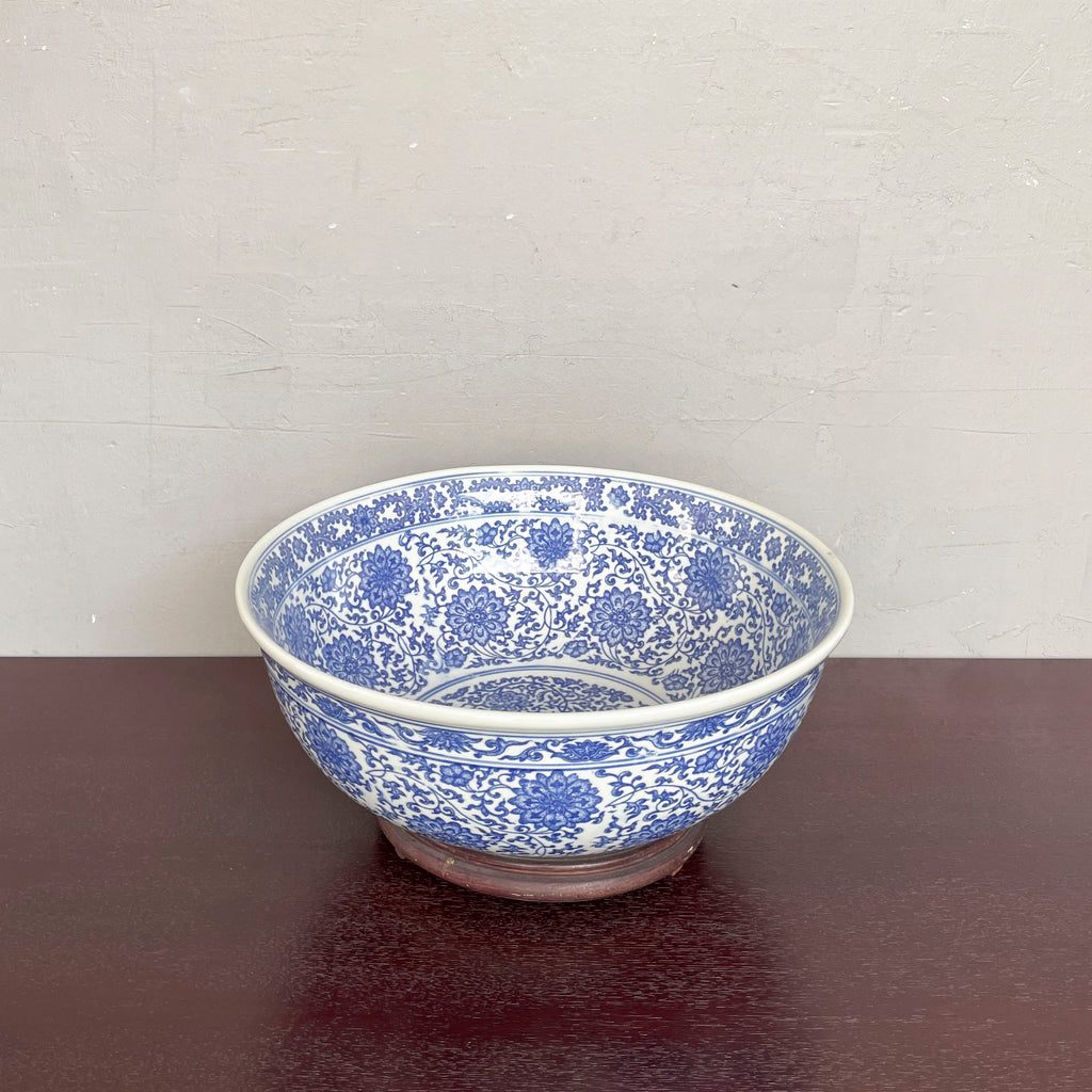 Blue & White Floral Scroll Porcelain Bowl