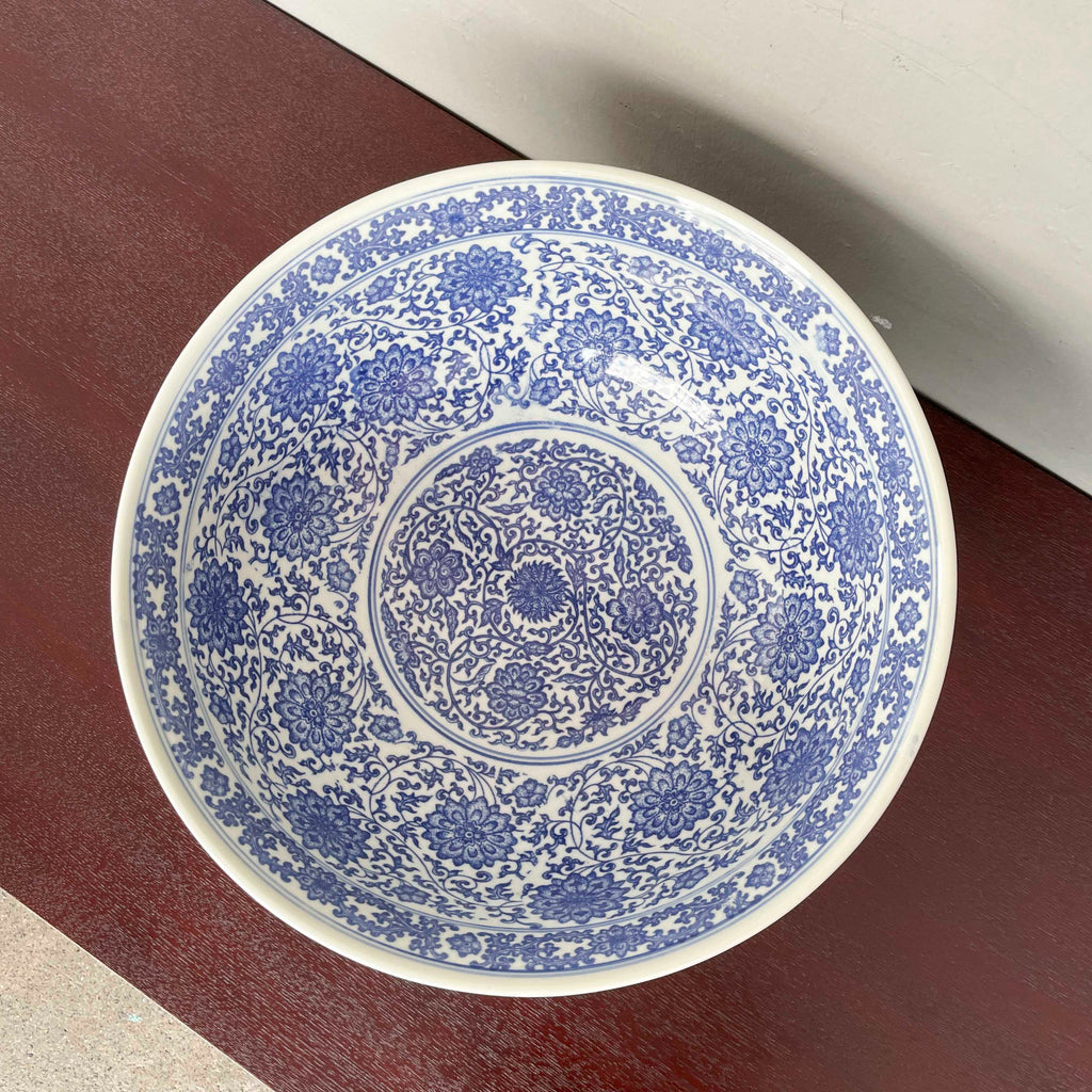 Blue & White Floral Scroll Porcelain Bowl