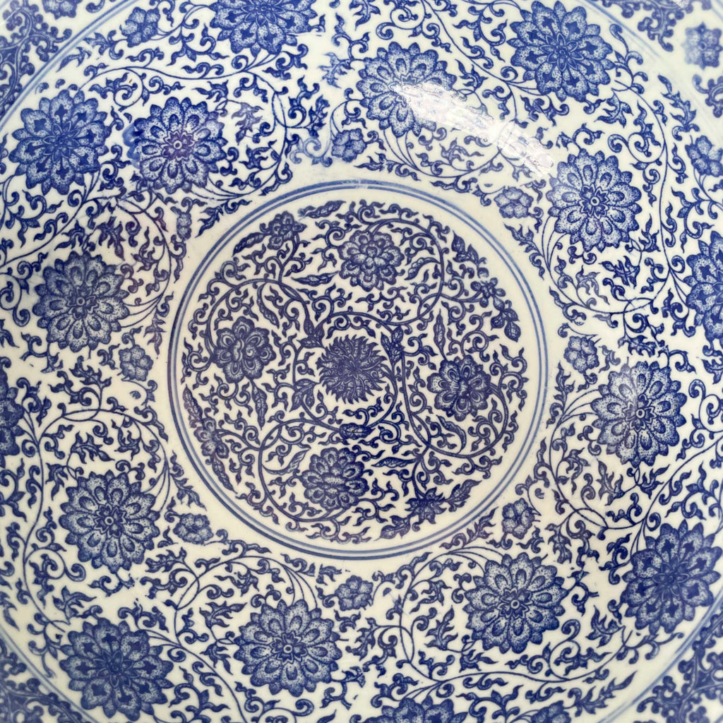 Blue & White Floral Scroll Porcelain Bowl