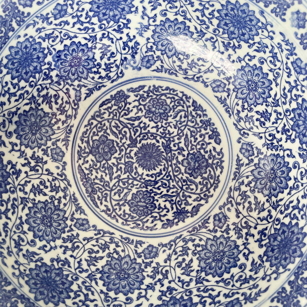 Blue & White Floral Scroll Porcelain Bowl