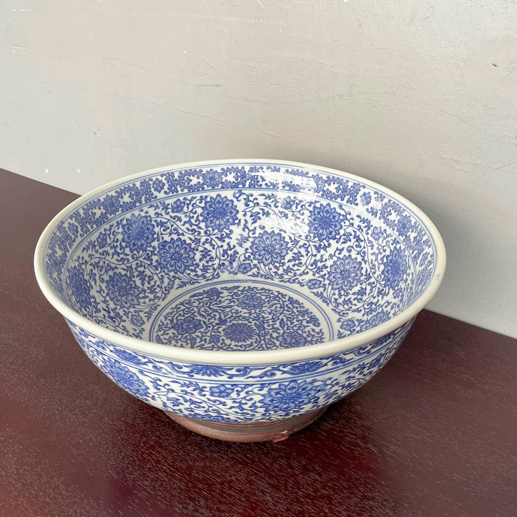Blue & White Floral Scroll Porcelain Bowl