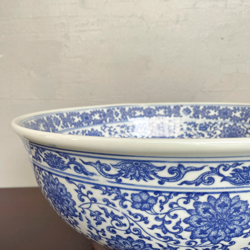 Blue & White Floral Scroll Porcelain Bowl