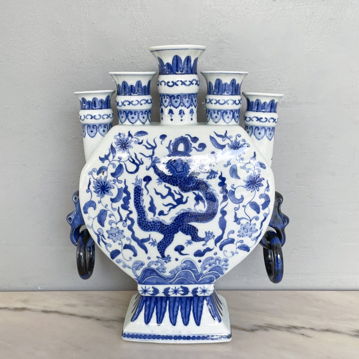Chinese Blue White Porcelain Tulipiere (Five Mouth) Vase