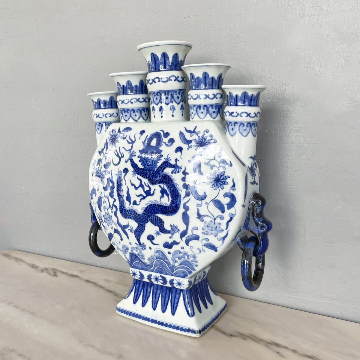 Chinese Blue White Porcelain Tulipiere (Five Mouth) Vase