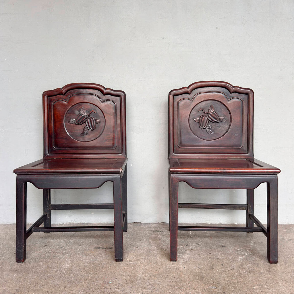 Pair of Carved Chinese Blackwood Chairs