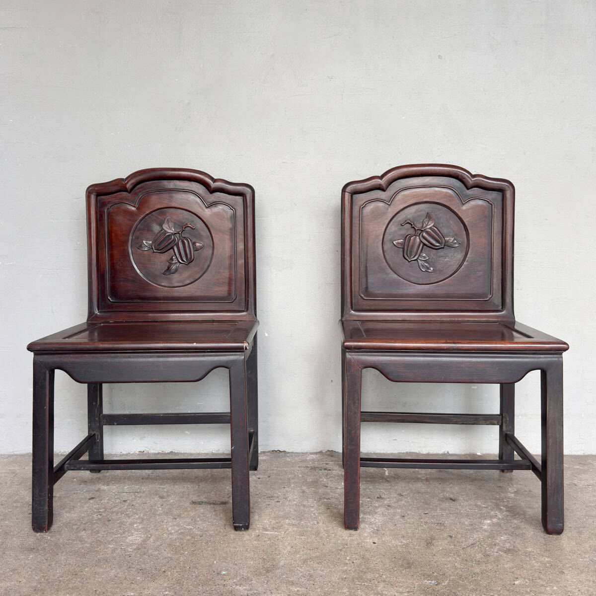 Pair of Carved Chinese Blackwood Chairs