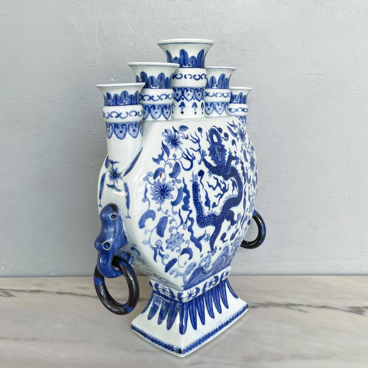 Chinese Blue White Porcelain Tulipiere (Five Mouth) Vase