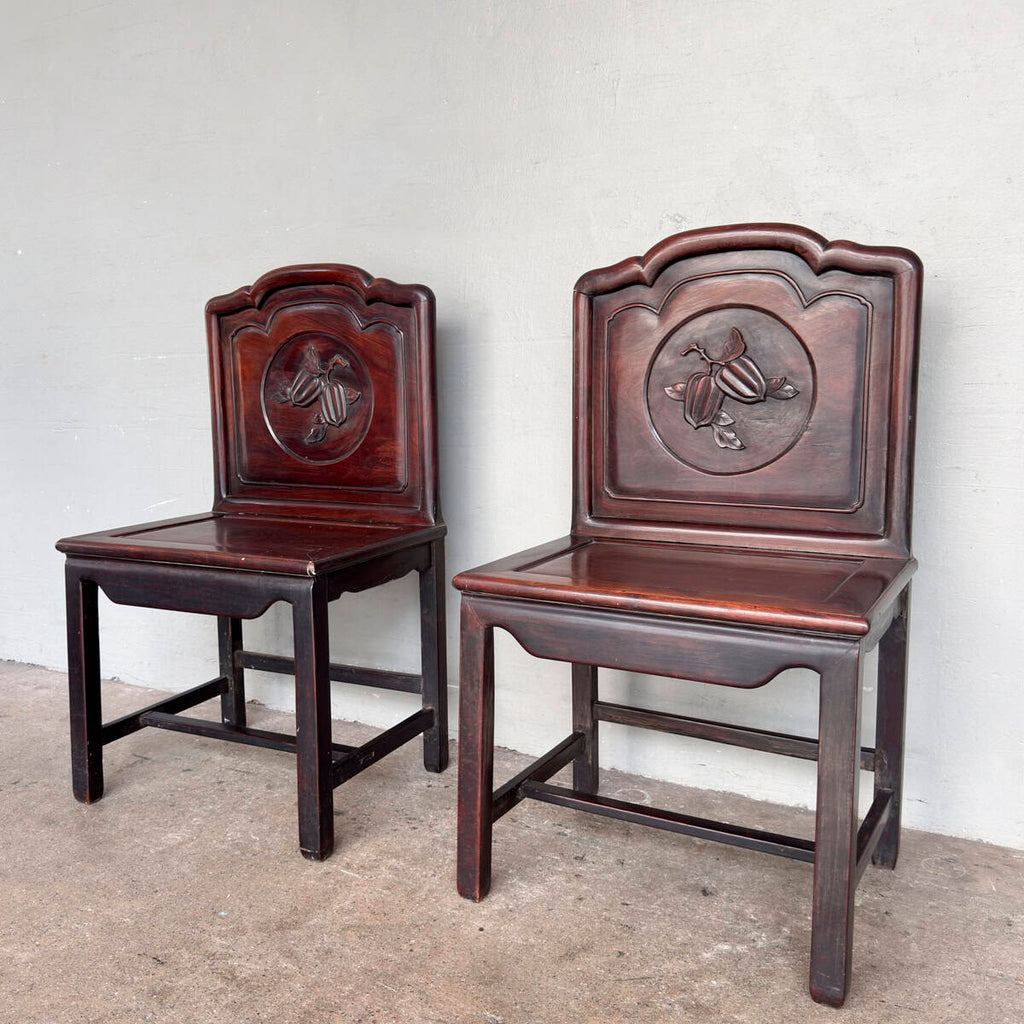 Pair of Carved Chinese Blackwood Chairs