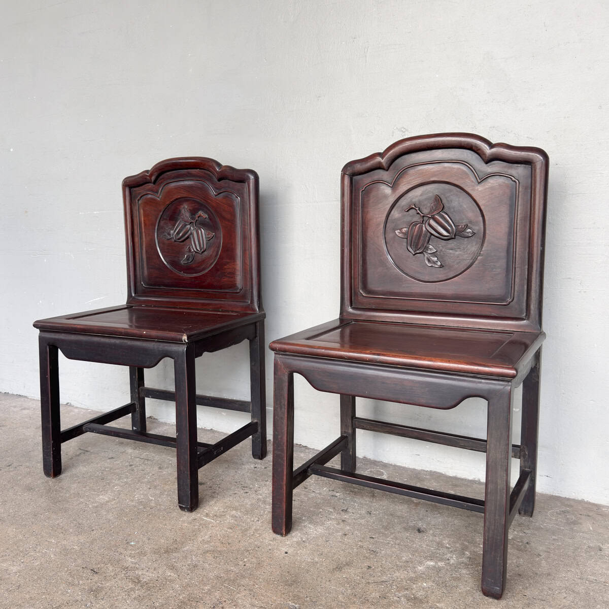 Pair of Carved Chinese Blackwood Chairs