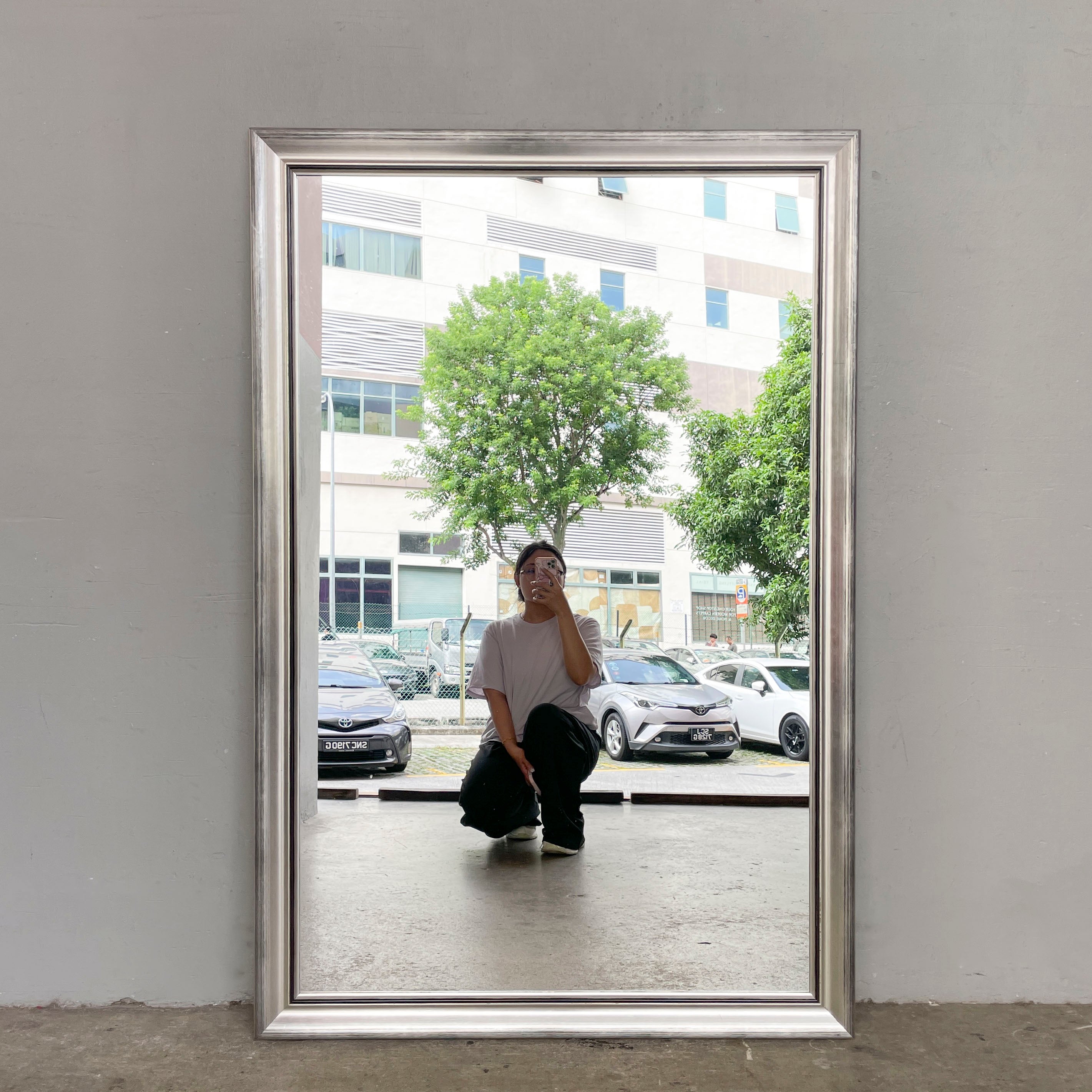Large Silver-Framed Mirror