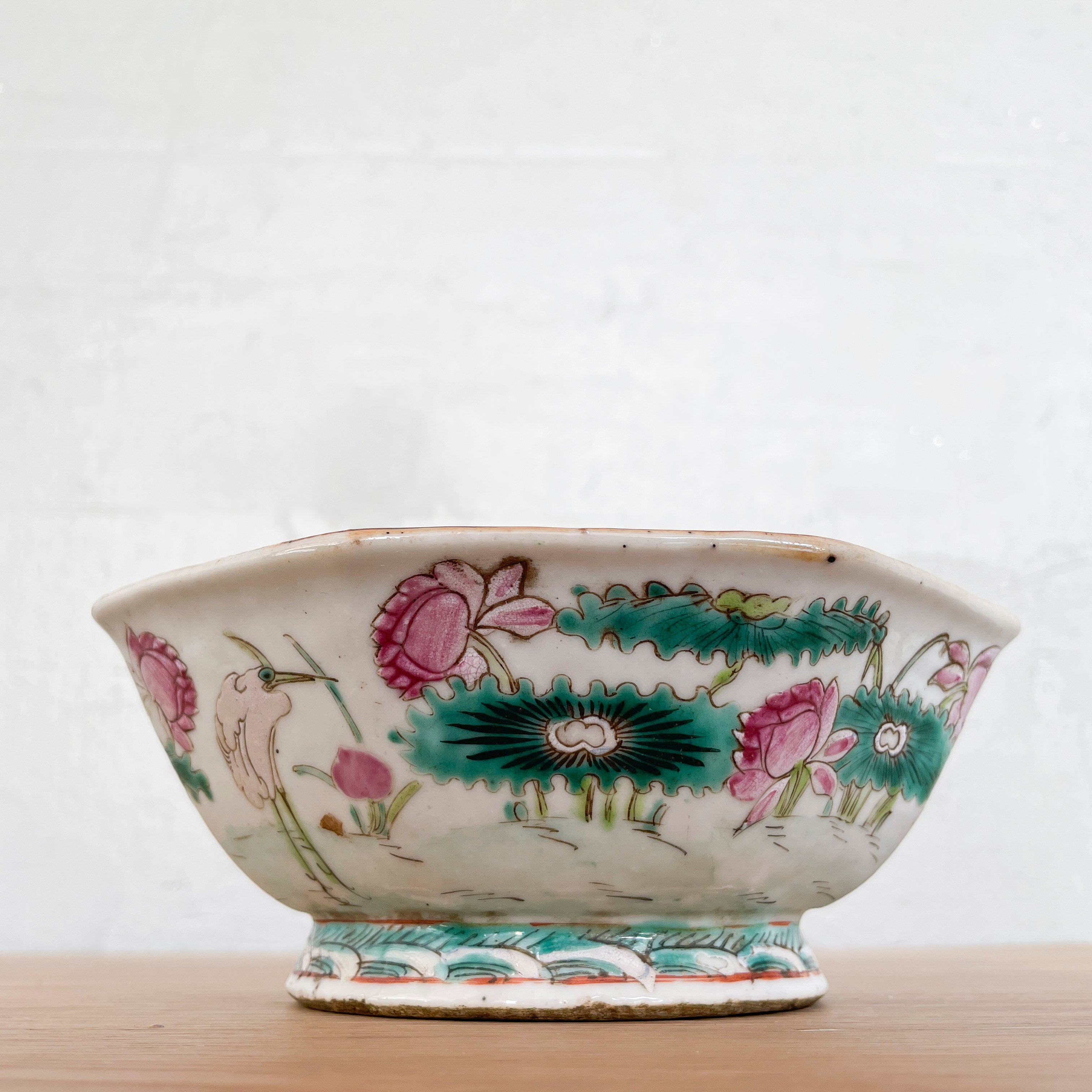 Vintage Chinese Porcelain Footed Dish - Octagonal