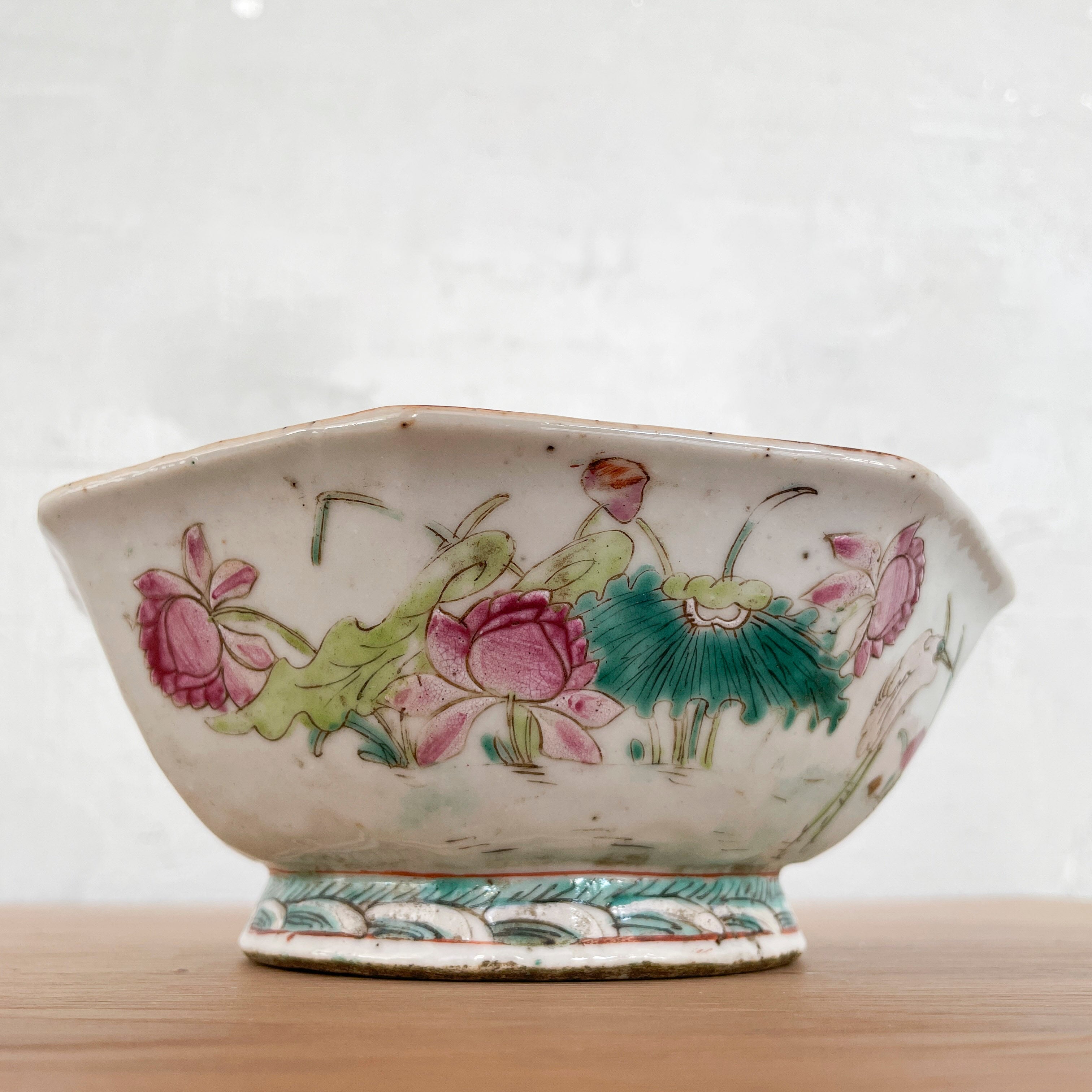 Vintage Chinese Porcelain Footed Dish - Octagonal