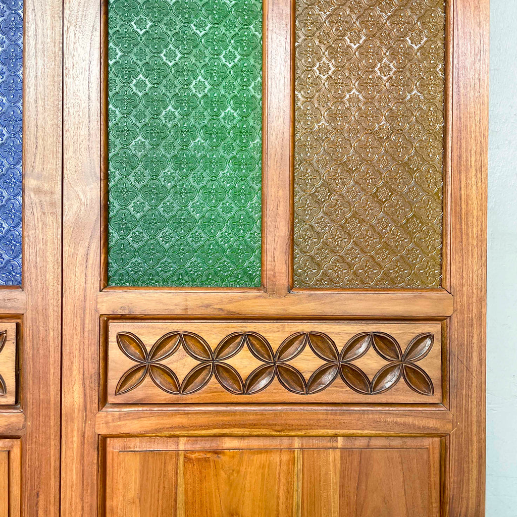 Low Teak & Coloured Glass Partition