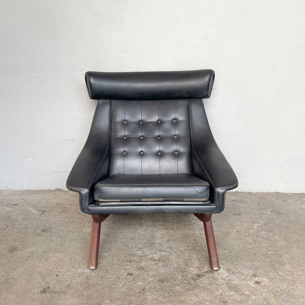 Vintage Black Vinyl High-Back Lounge Chair