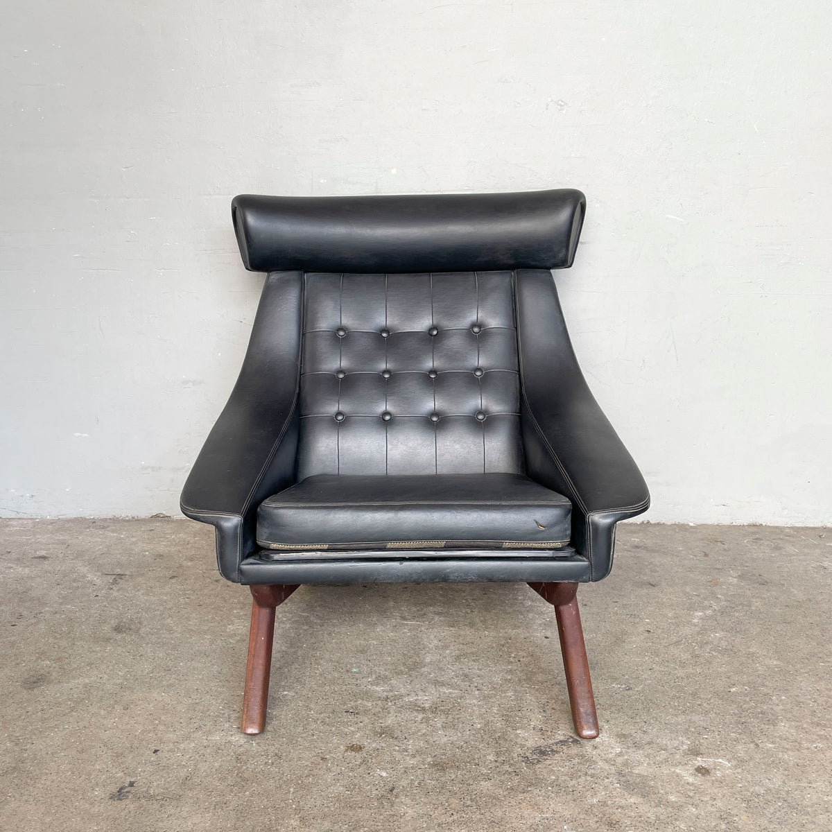 Vintage Black Vinyl High-Back Lounge Chair