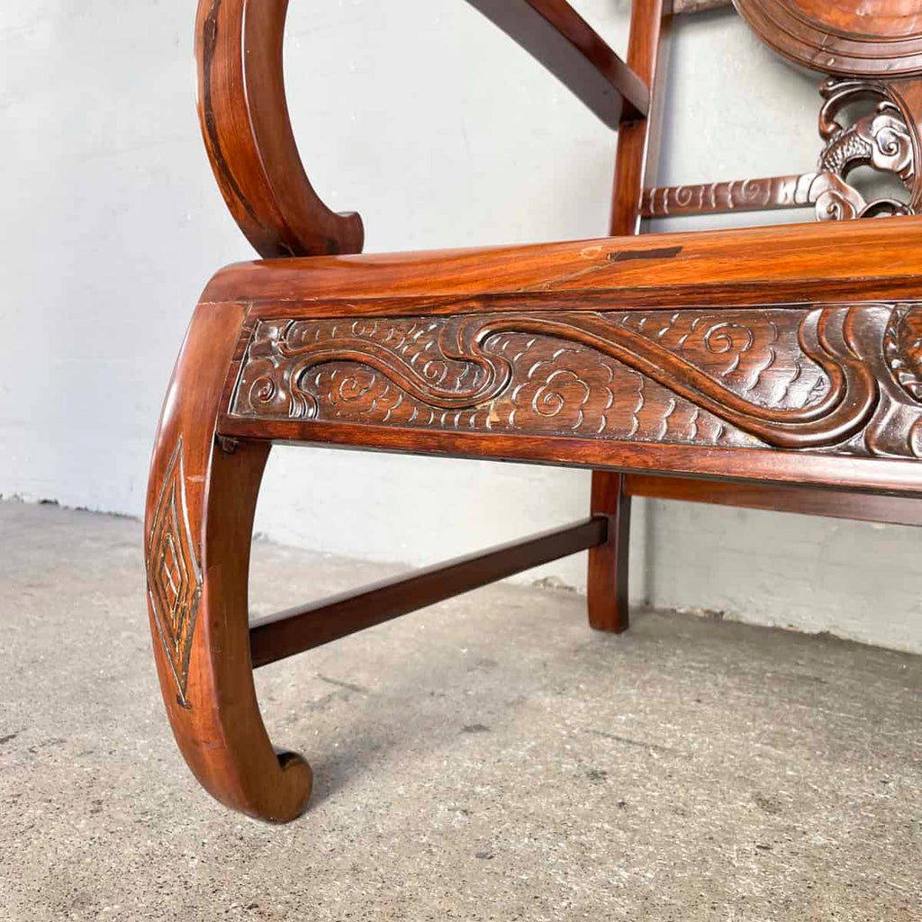 Carved Chinese Dragon Hardwood Sofa with Marble Backrest