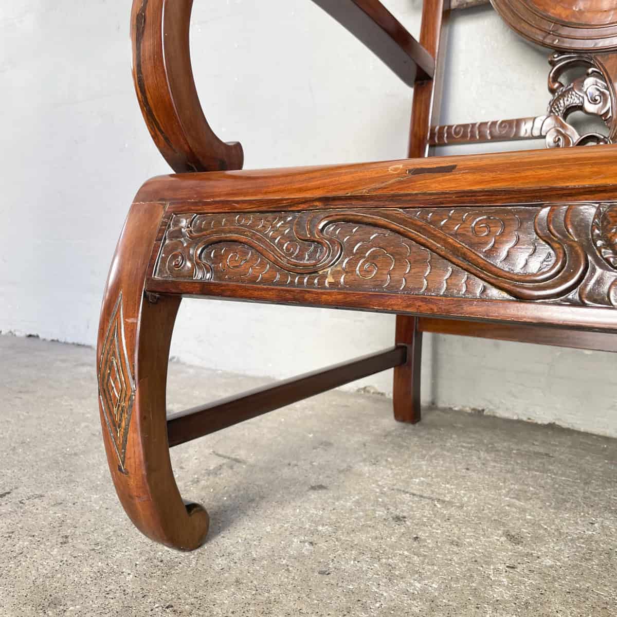Carved Chinese Dragon Hardwood Sofa with Marble Backrest