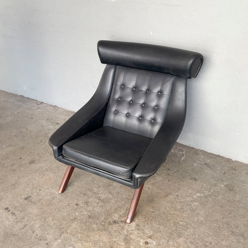 Vintage Black Vinyl High-Back Lounge Chair