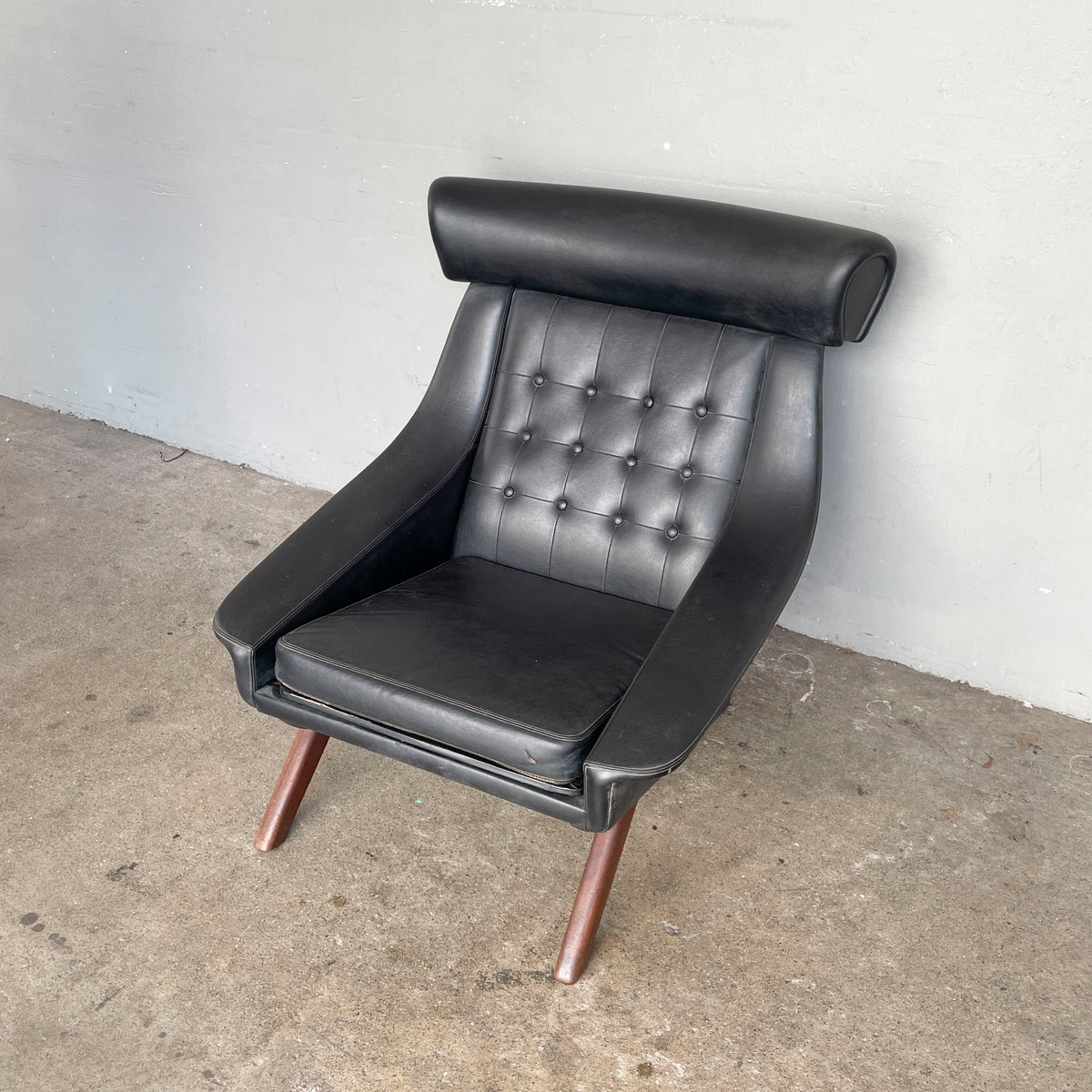 Vintage Black Vinyl High-Back Lounge Chair
