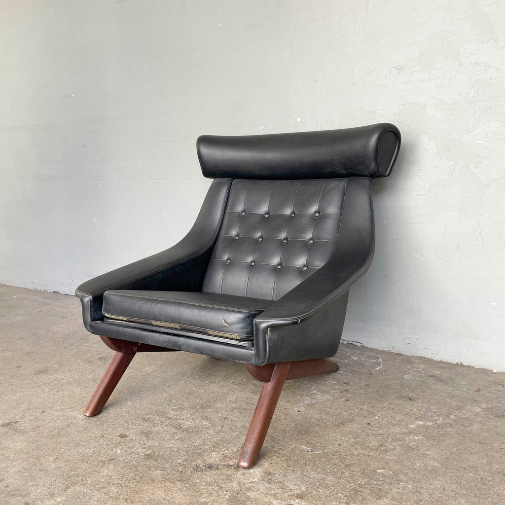 Vintage Black Vinyl High-Back Lounge Chair