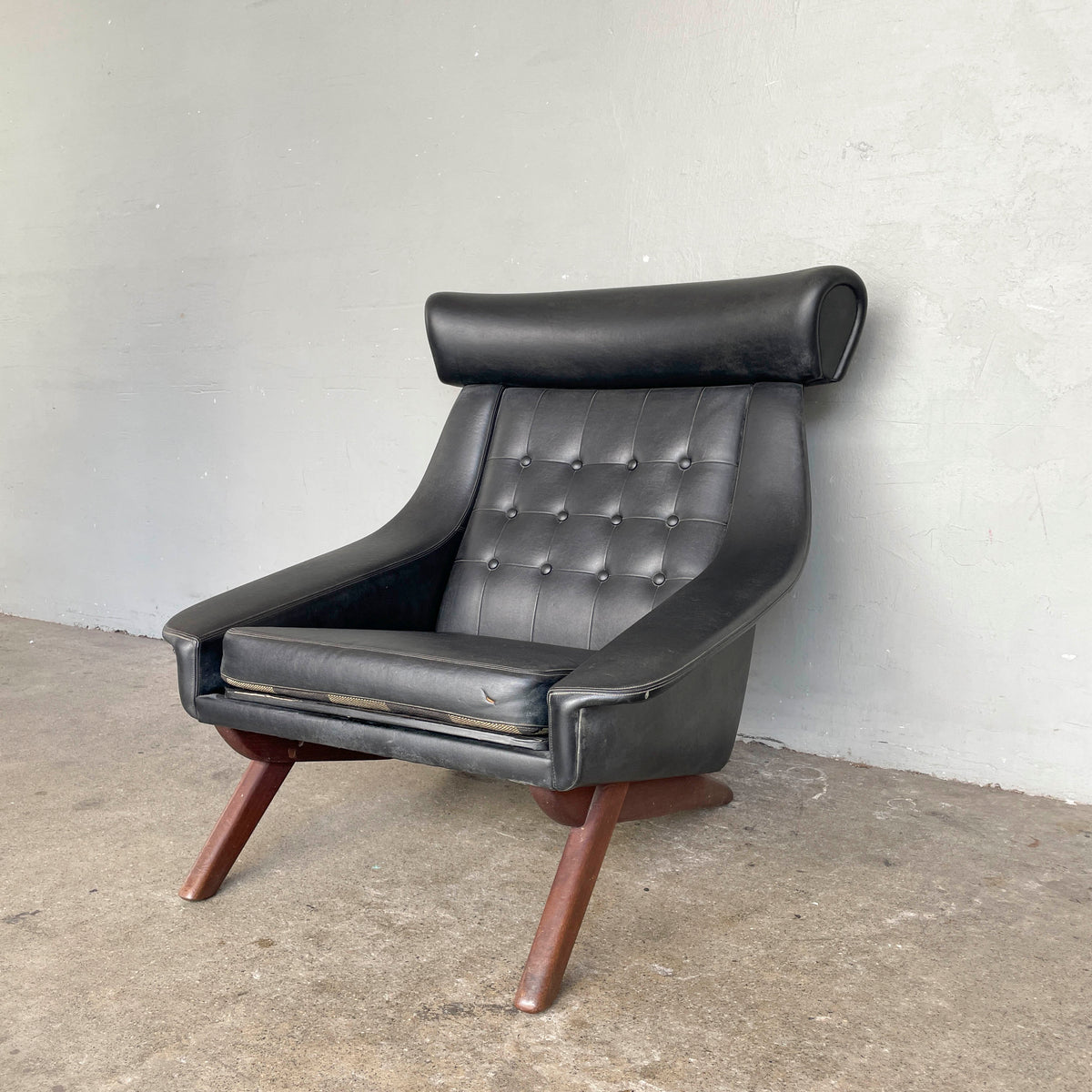 Vintage Black Vinyl High-Back Lounge Chair