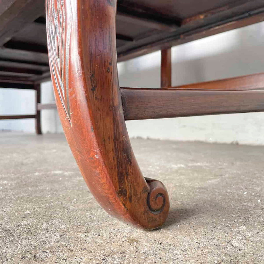 Carved Chinese Dragon Hardwood Sofa with Marble Backrest