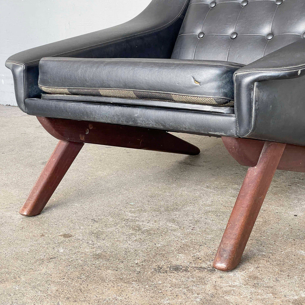 Vintage Black Vinyl High-Back Lounge Chair