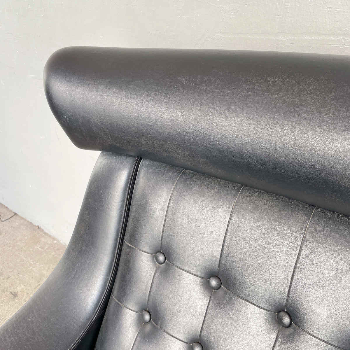 Vintage Black Vinyl High-Back Lounge Chair