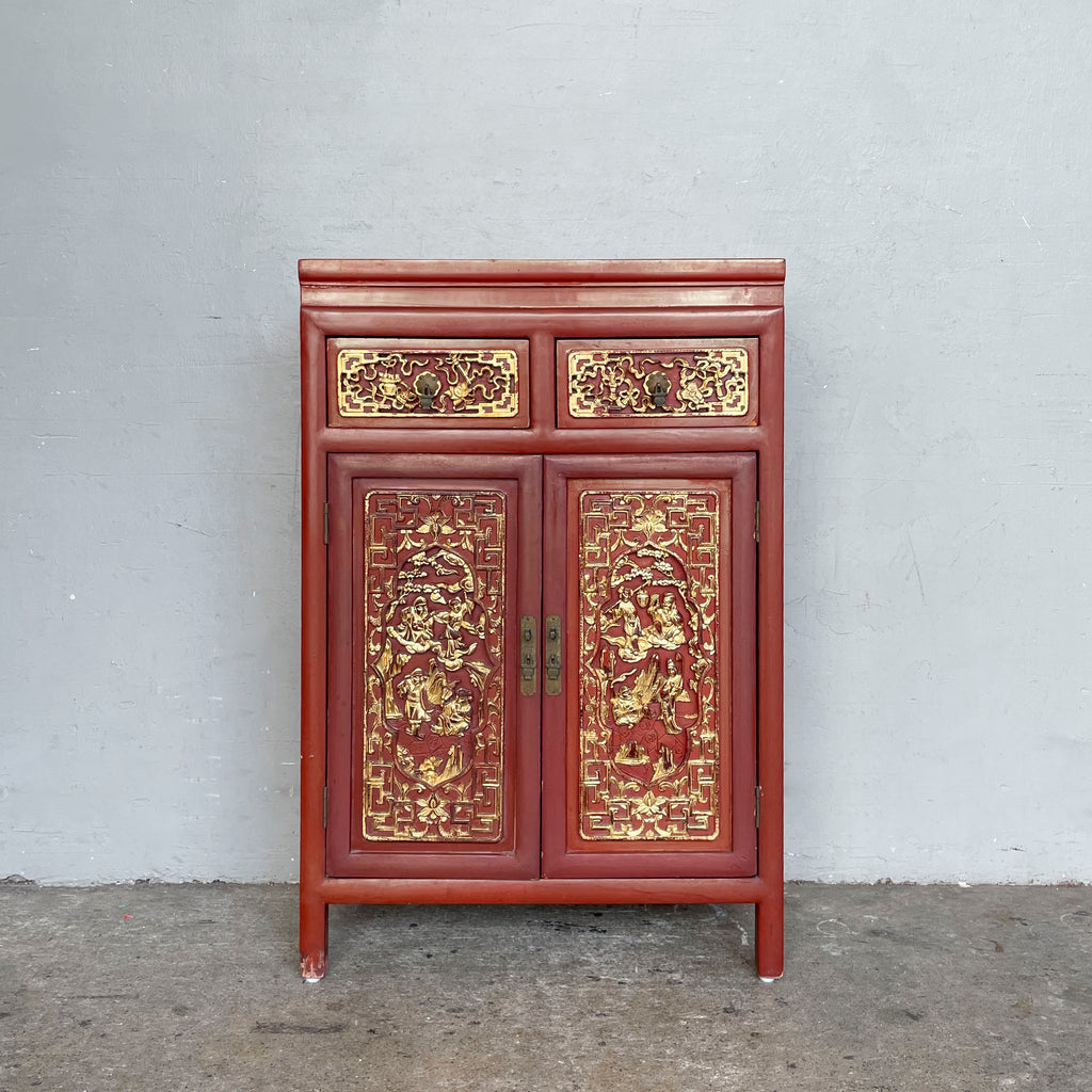 Gilded Carved Red Lacquered Cabinet