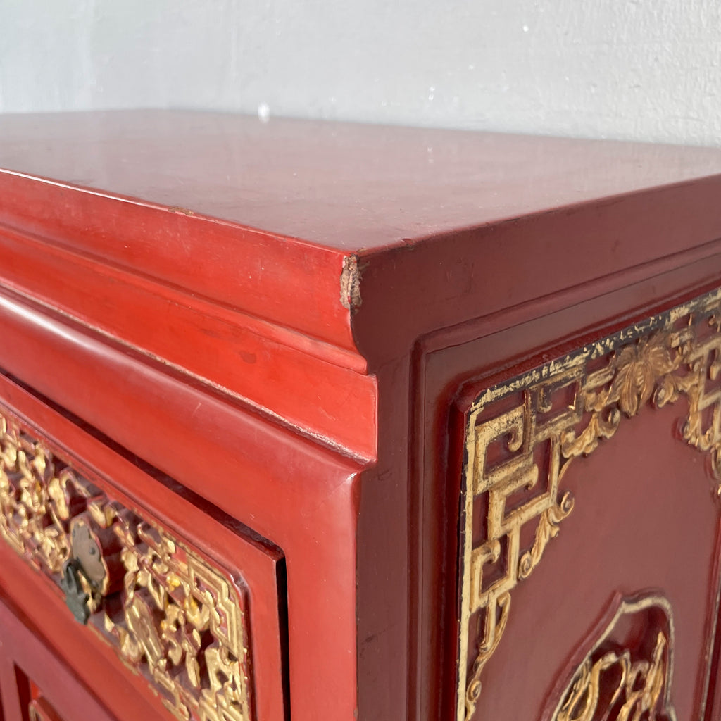 Gilded Carved Red Lacquered Cabinet