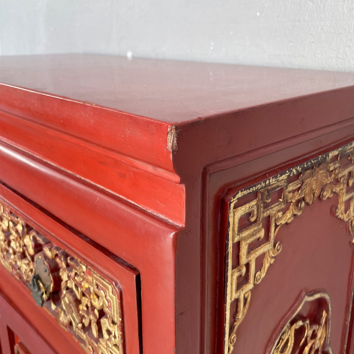 Gilded Carved Red Lacquered Cabinet