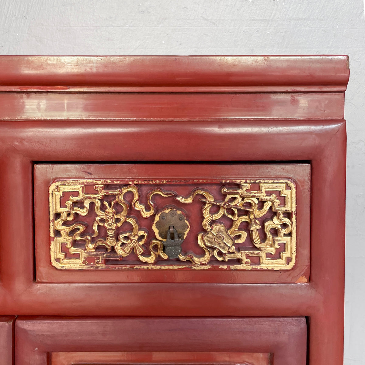 Gilded Carved Red Lacquered Cabinet