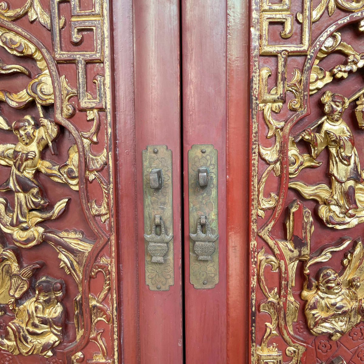 Gilded Carved Red Lacquered Cabinet