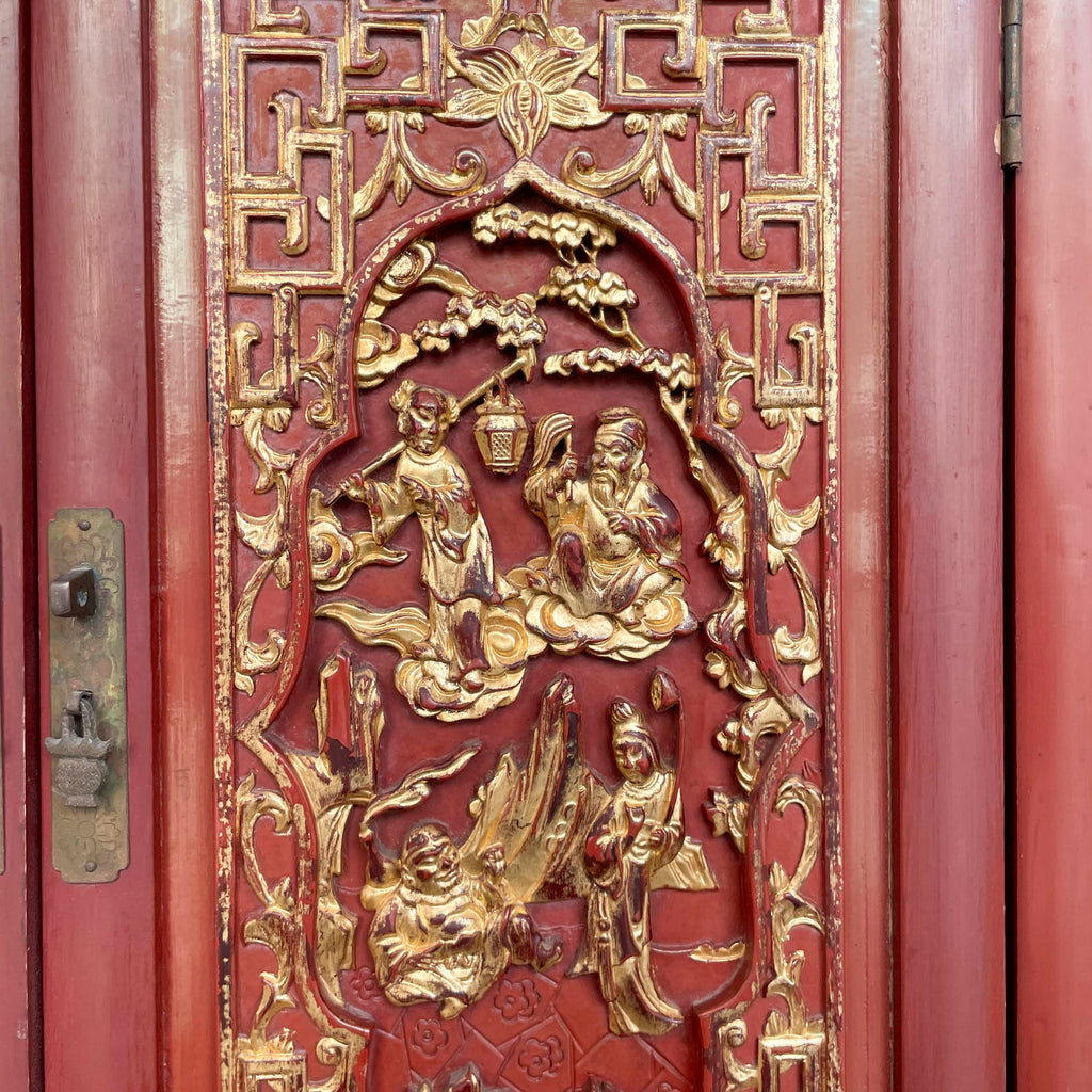 Gilded Carved Red Lacquered Cabinet