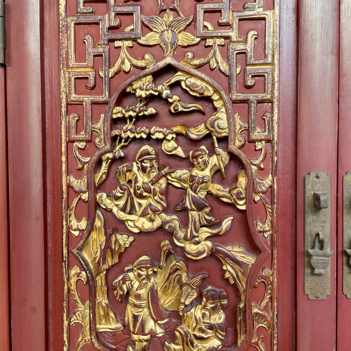 Gilded Carved Red Lacquered Cabinet