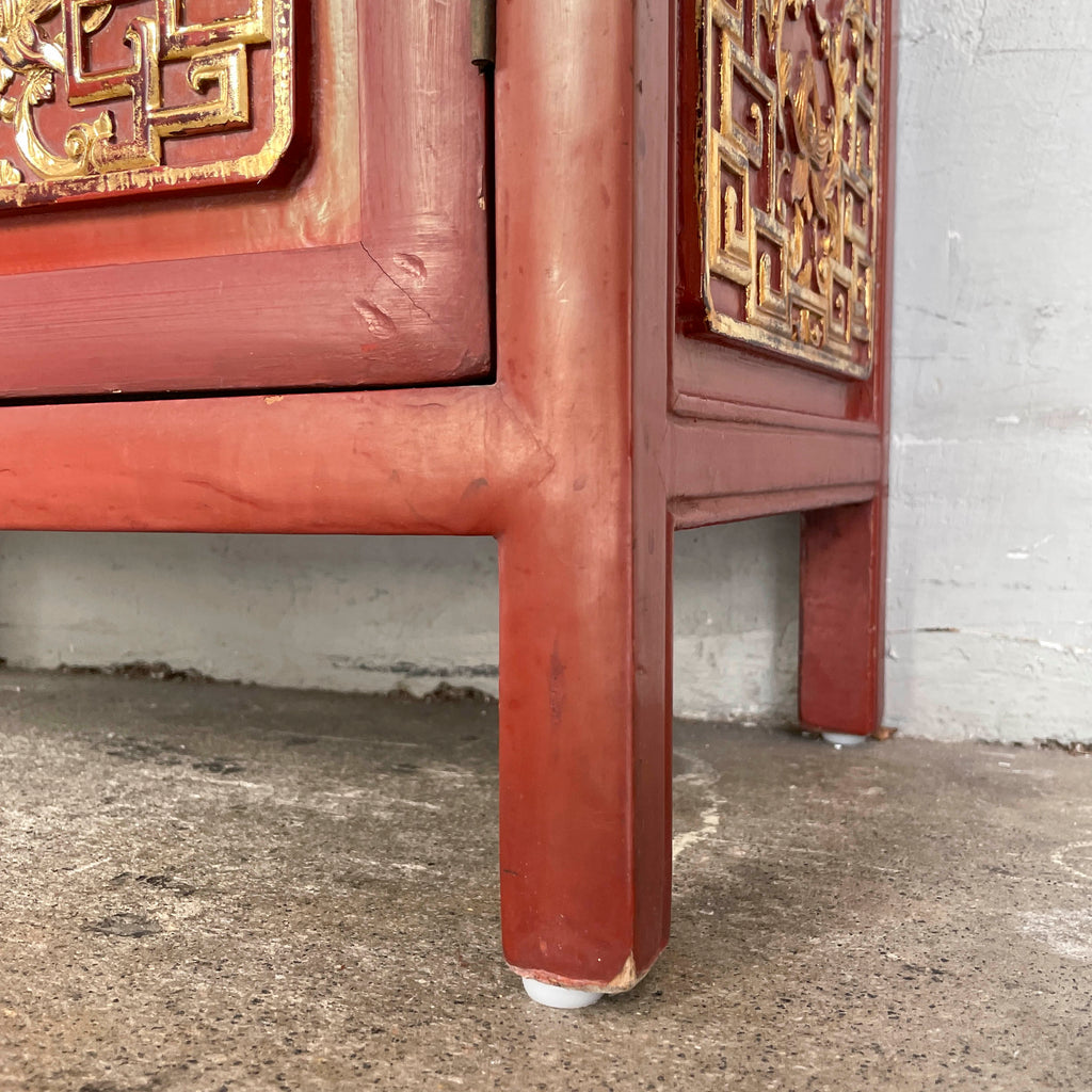 Gilded Carved Red Lacquered Cabinet