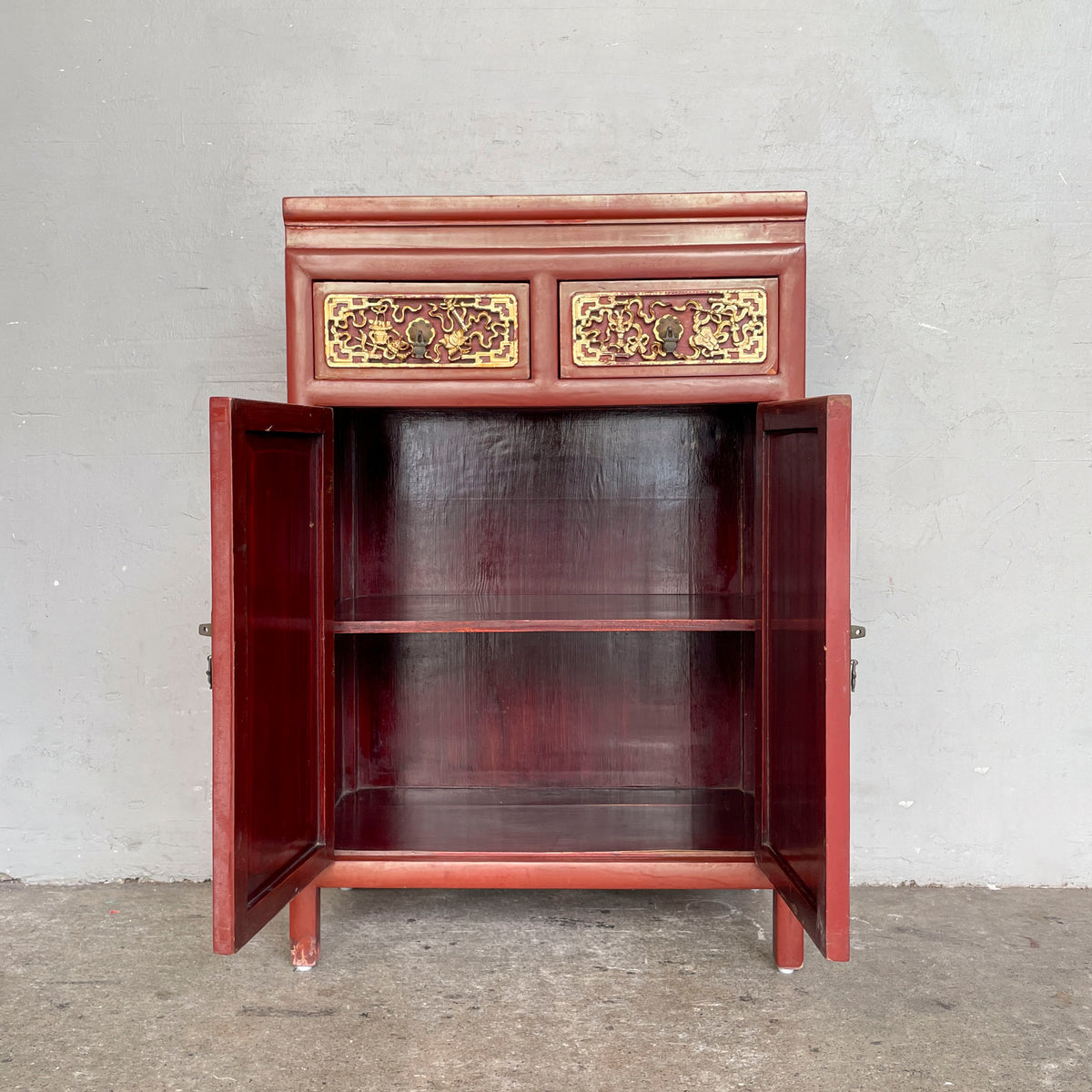 Gilded Carved Red Lacquered Cabinet