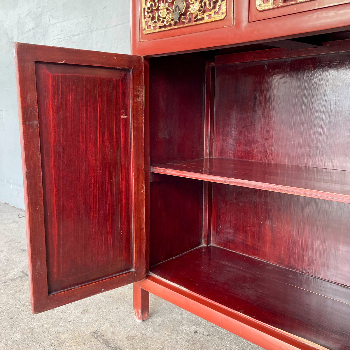 Gilded Carved Red Lacquered Cabinet