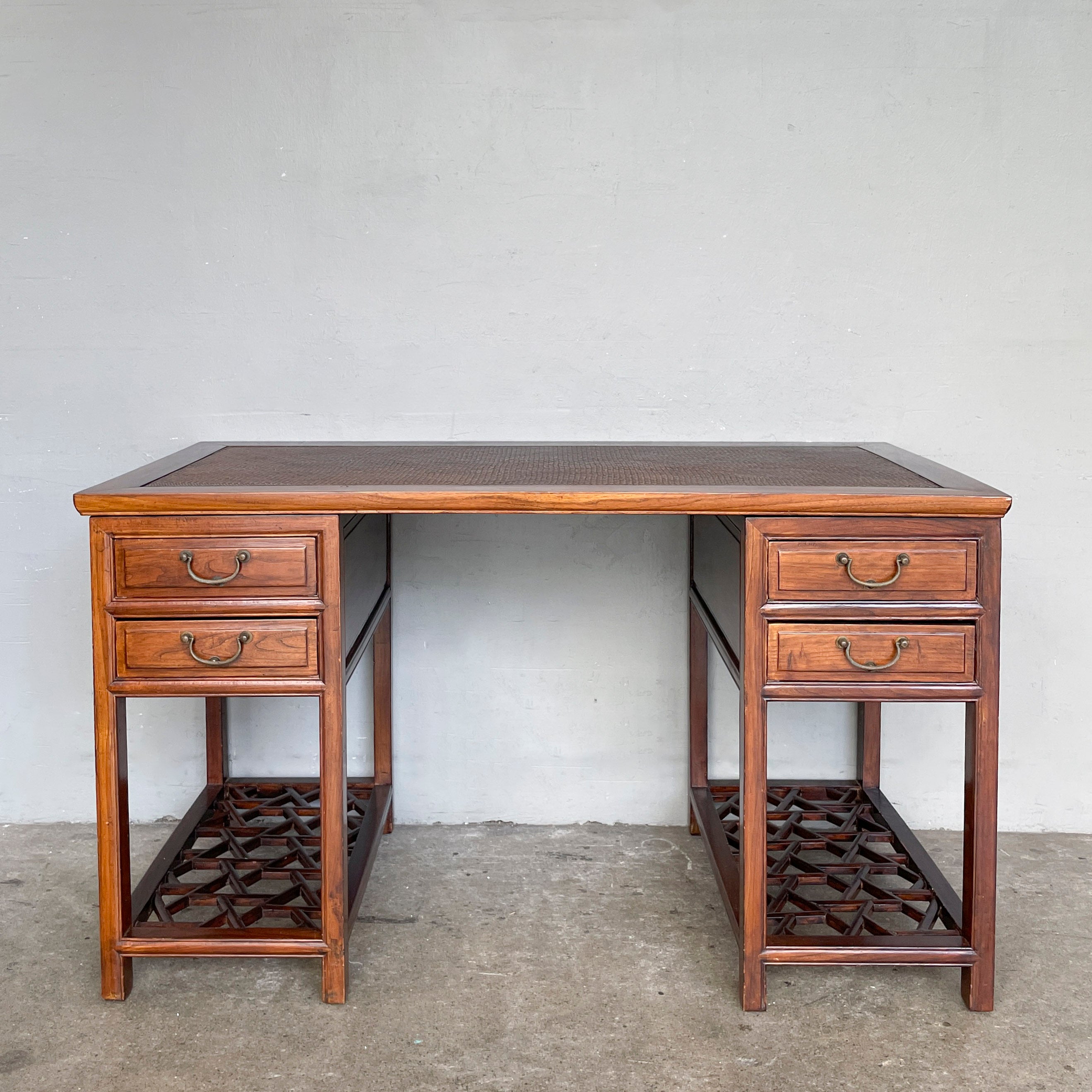 Elm Pedestal Desk with Woven Top